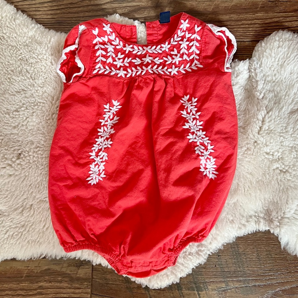 Embroidered Coral Coloured Romper - 100% Cotton - Toddler